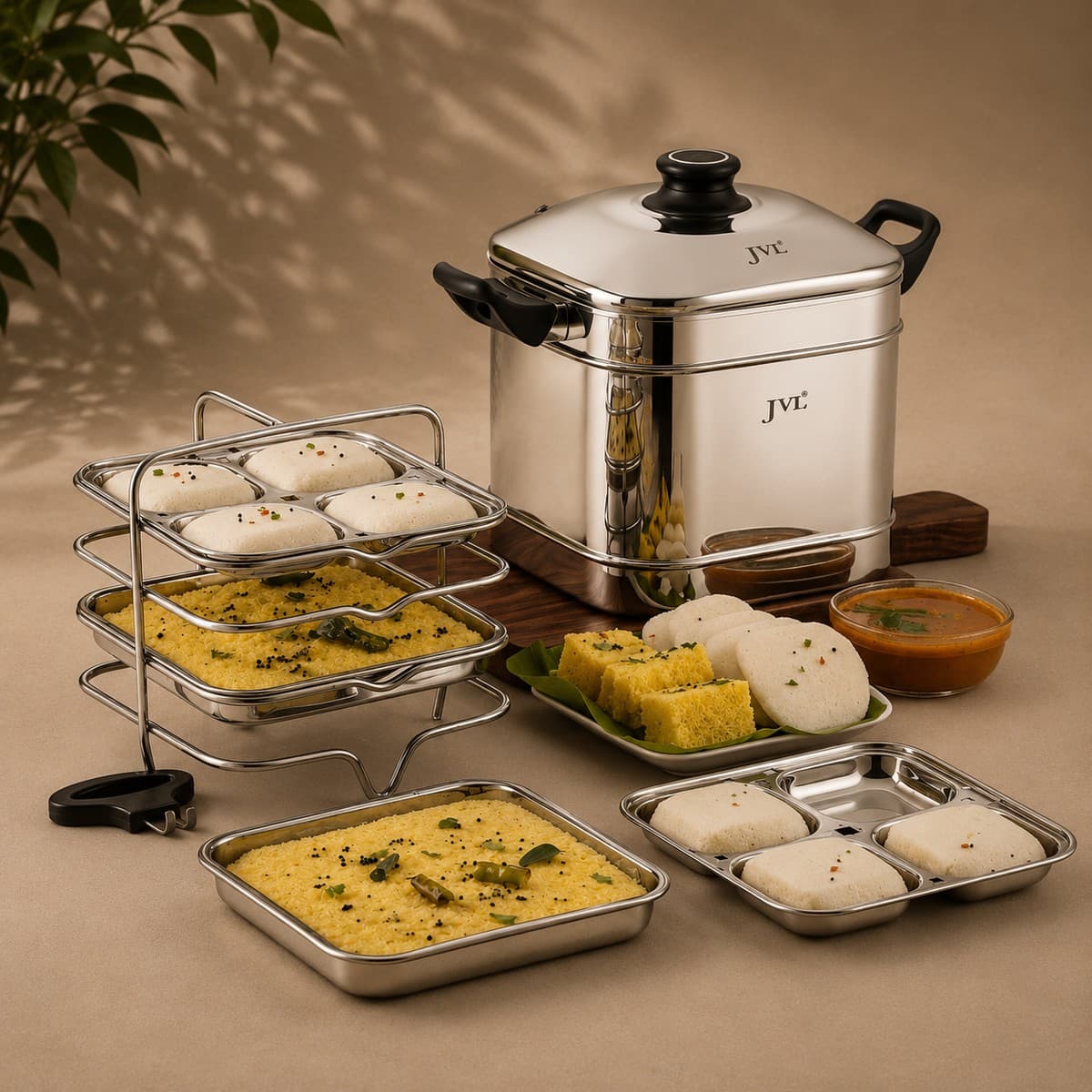Square Idly & Dhokla Maker with Triply Base, premium stainless steel